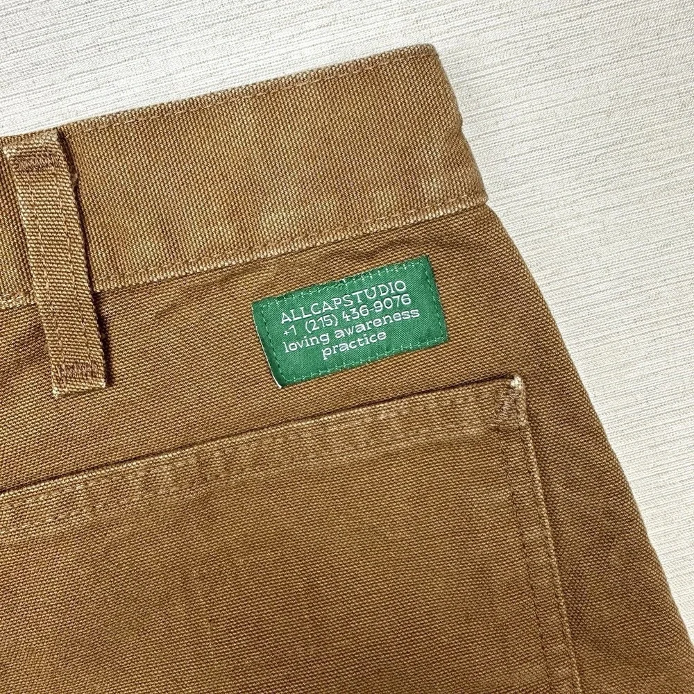 All Caps Studio Carhartt Canvas Carpennter Pants Men 31x31 Tan Distressed Script